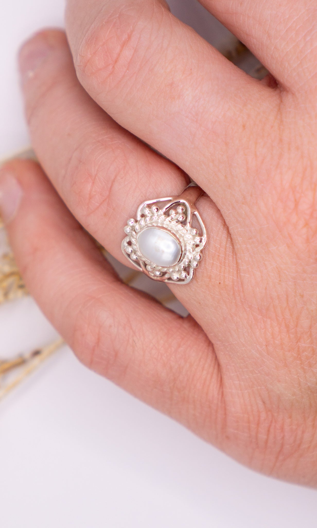 Pearl Ring with Artisan Detailing - choose your size