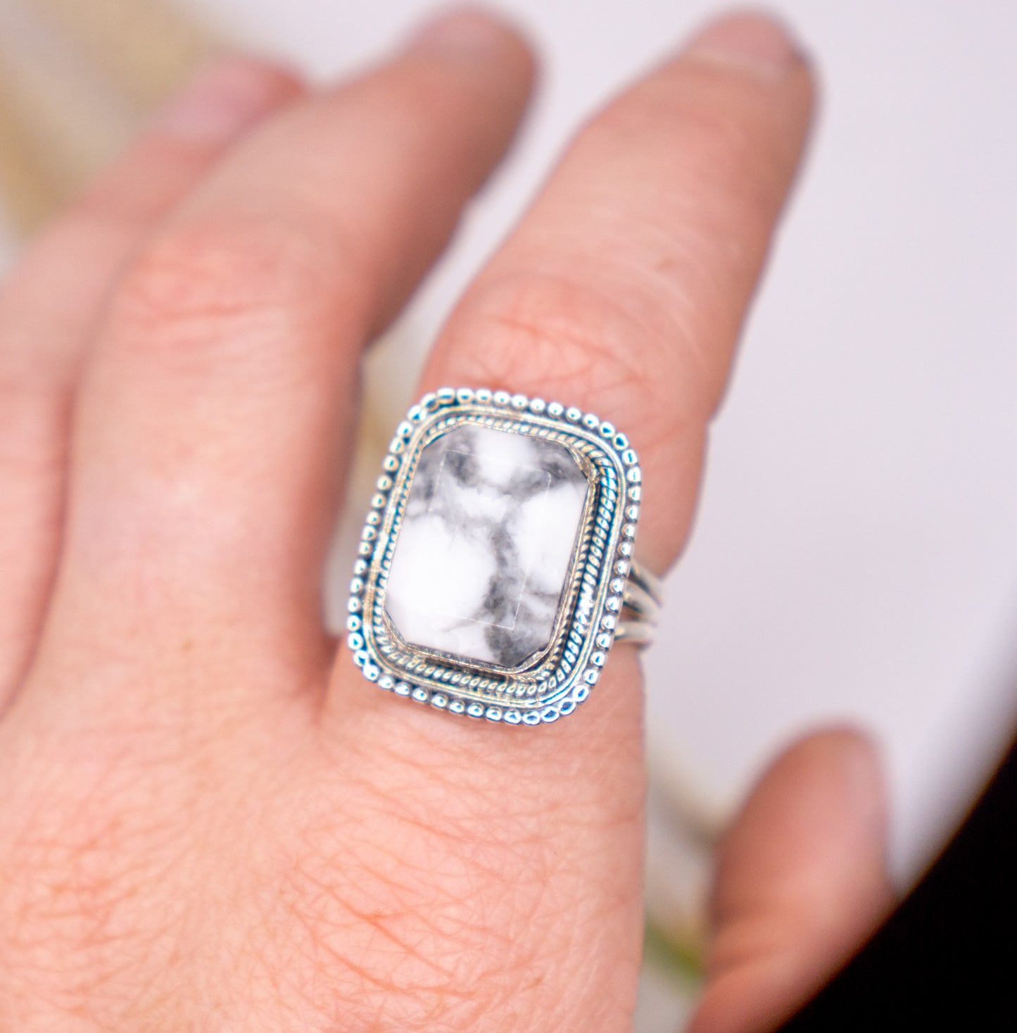 Soothing Howlite Rectangular Stone - Size 8.5