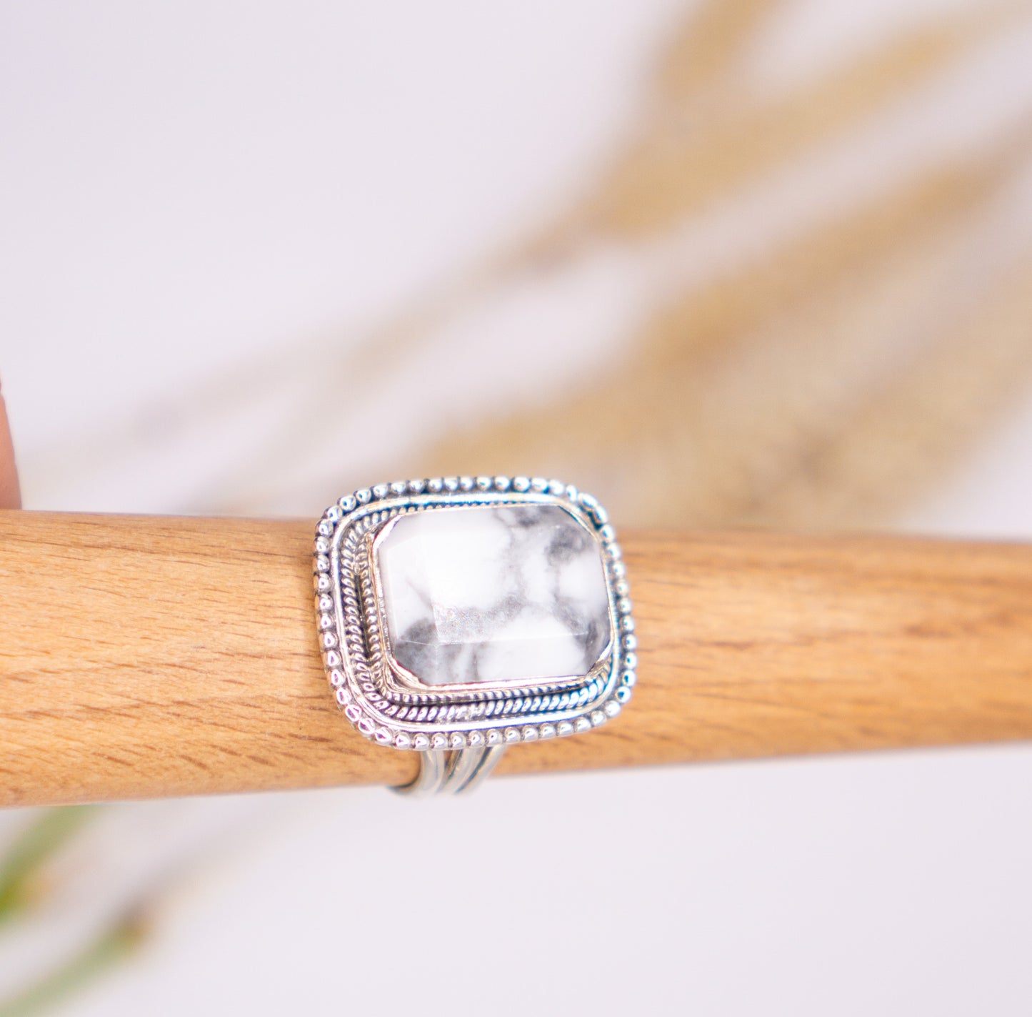 Soothing Howlite Rectangular Stone - Size 8.5