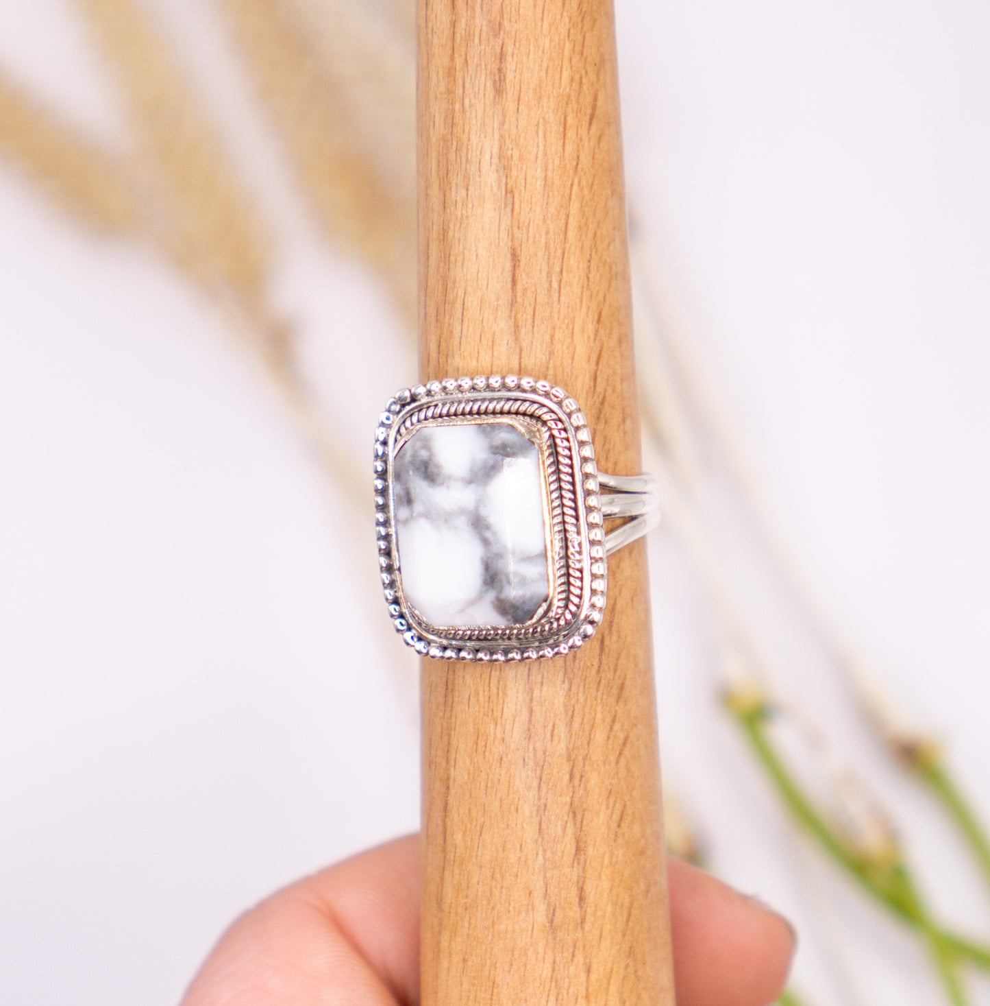 Soothing Howlite Rectangular Stone - Size 8.5