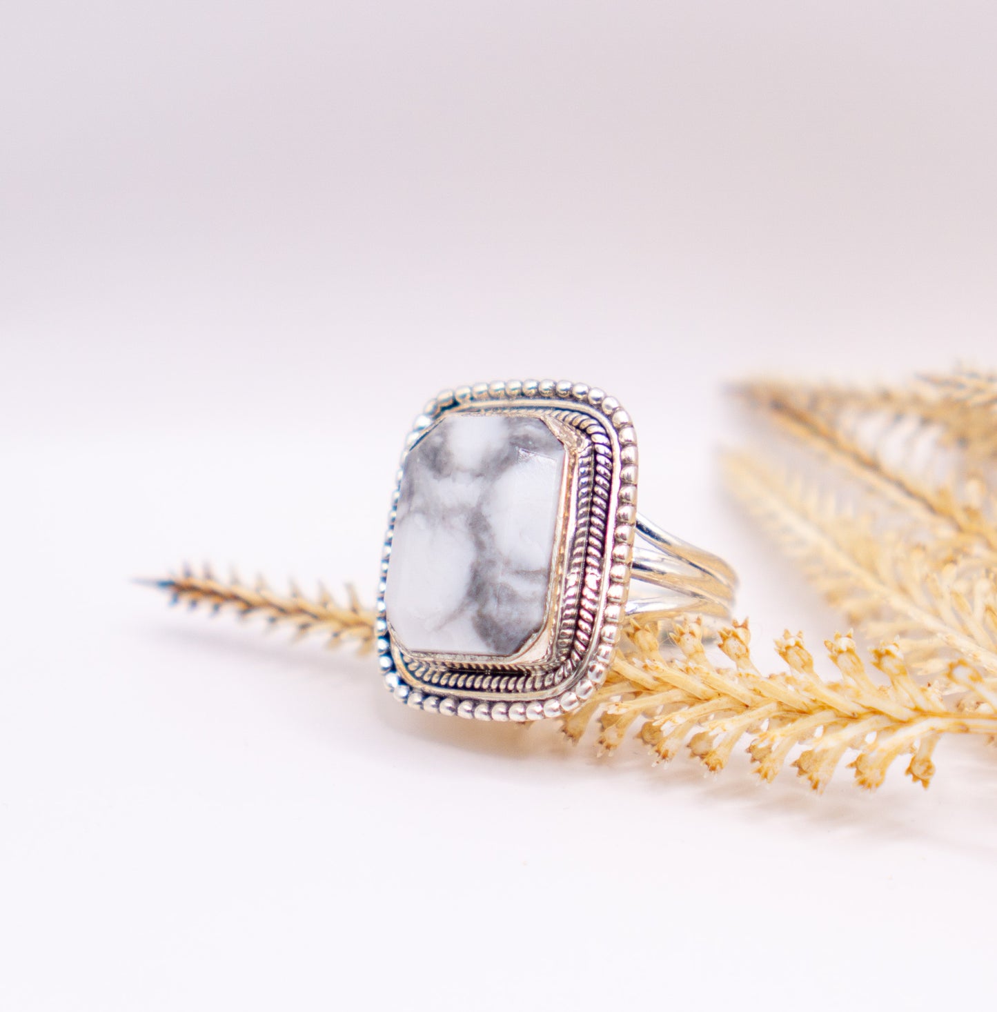 Soothing Howlite Rectangular Stone - Size 8.5