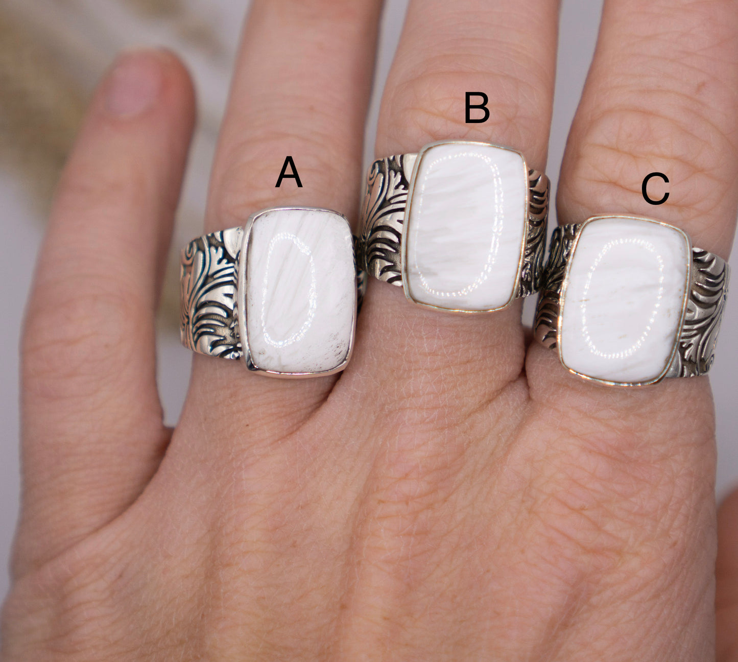 Shimmery Scolecite Gemstone Ring Size 9 - Choose your Stone