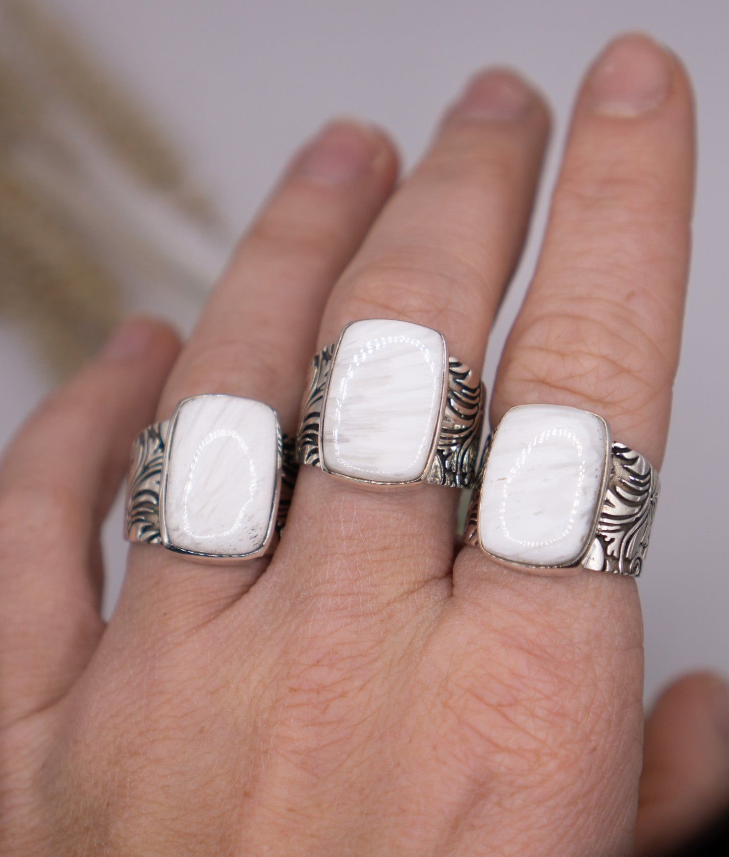 Shimmery Scolecite Gemstone Ring Size 9 - Choose your Stone