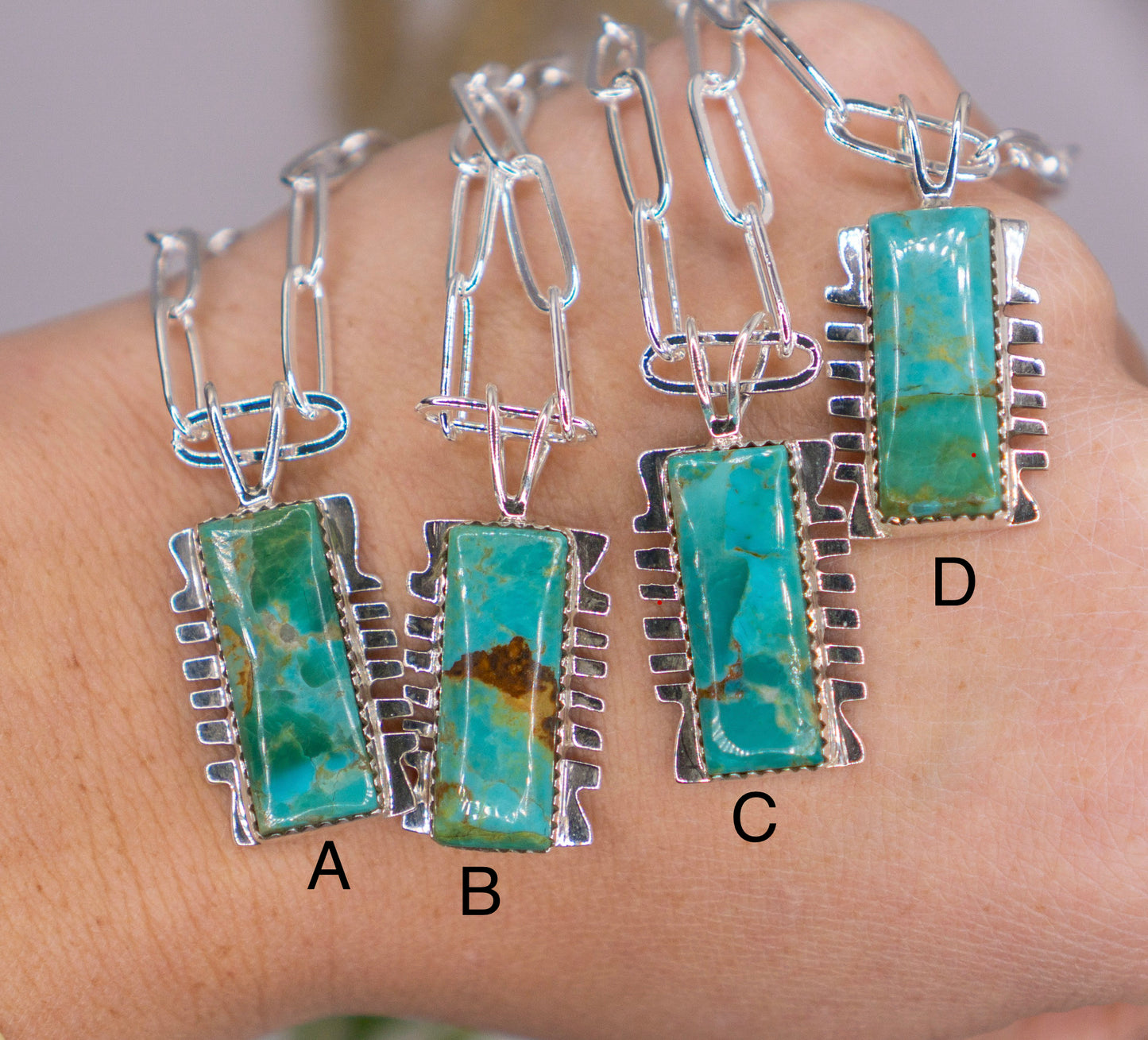 Navajo Inspired Kingman Turquoise Pendant - 16" chain