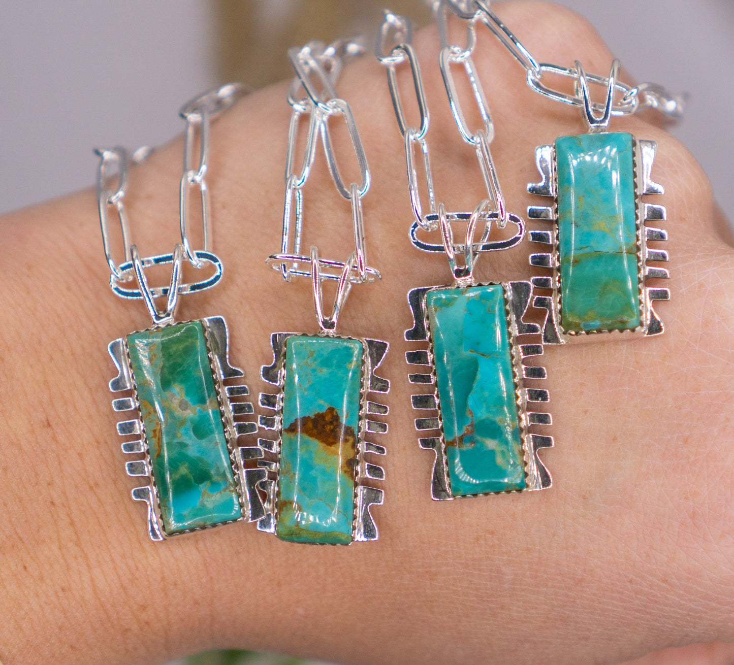 Navajo Inspired Kingman Turquoise Pendant - 16" chain