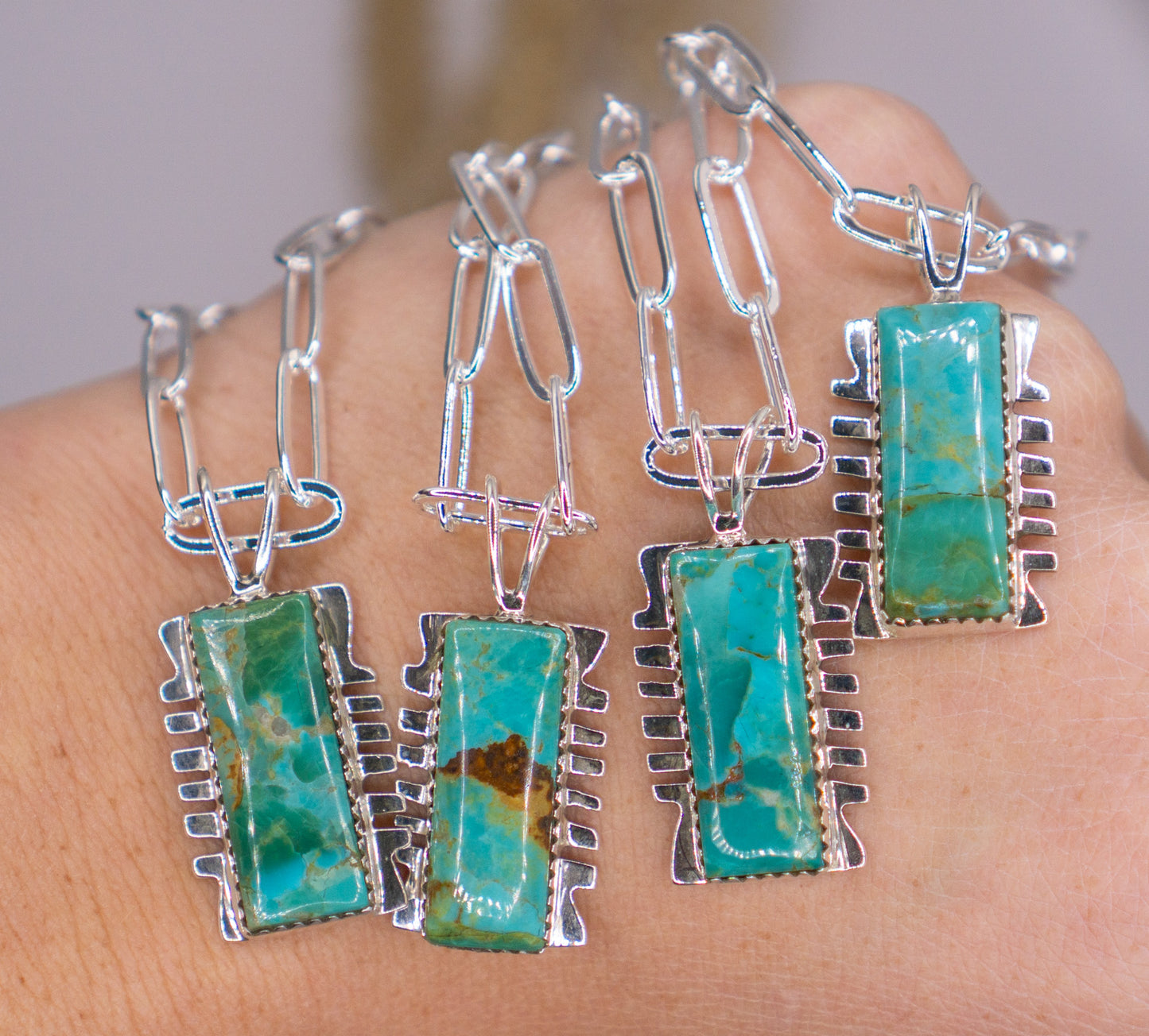 Navajo Inspired Kingman Turquoise Pendant - 16" chain