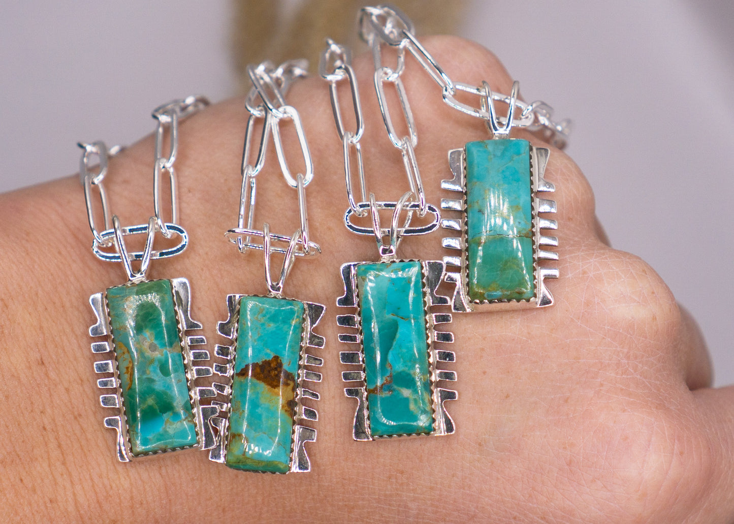 Navajo Inspired Kingman Turquoise Pendant - 16" chain