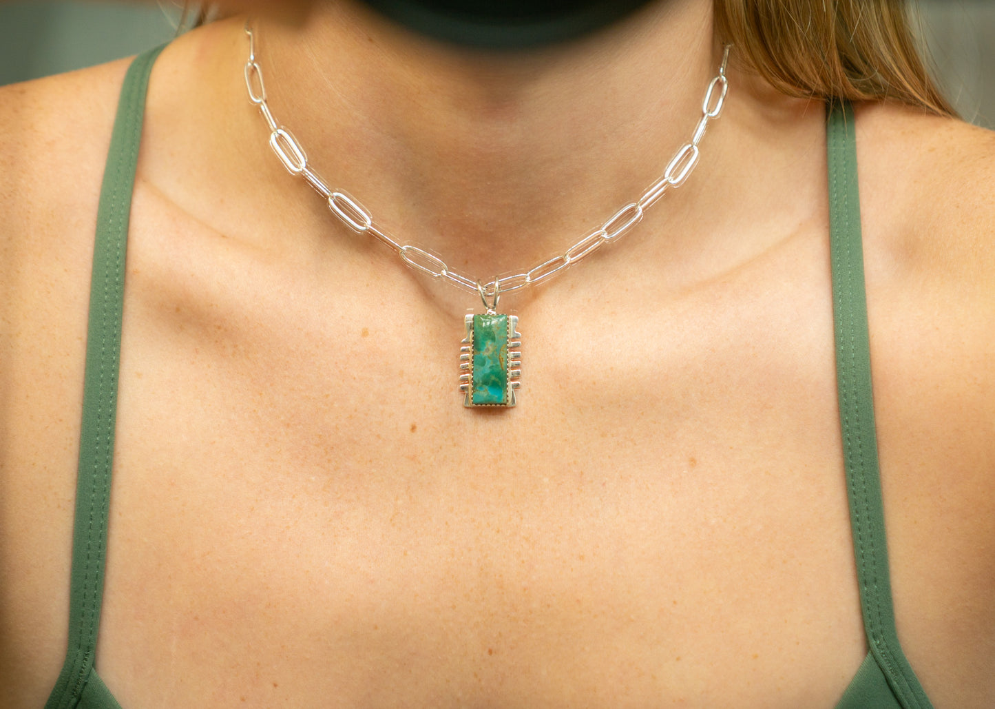 Navajo Inspired Kingman Turquoise Pendant - 16" chain