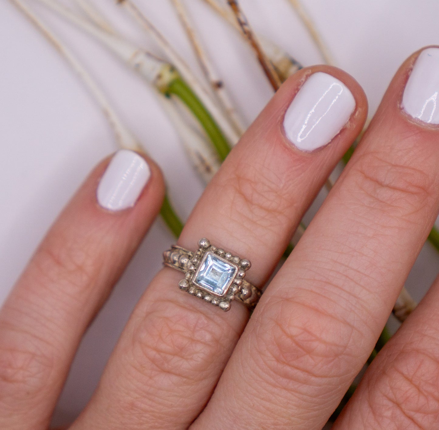 Dainty Blue Topaz Square - Size 4.5