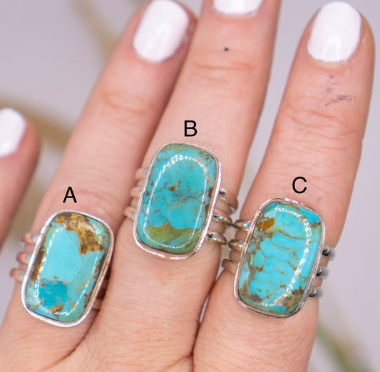 Unique Kingman Triple Band Turquoise Ring - Choose your stone
