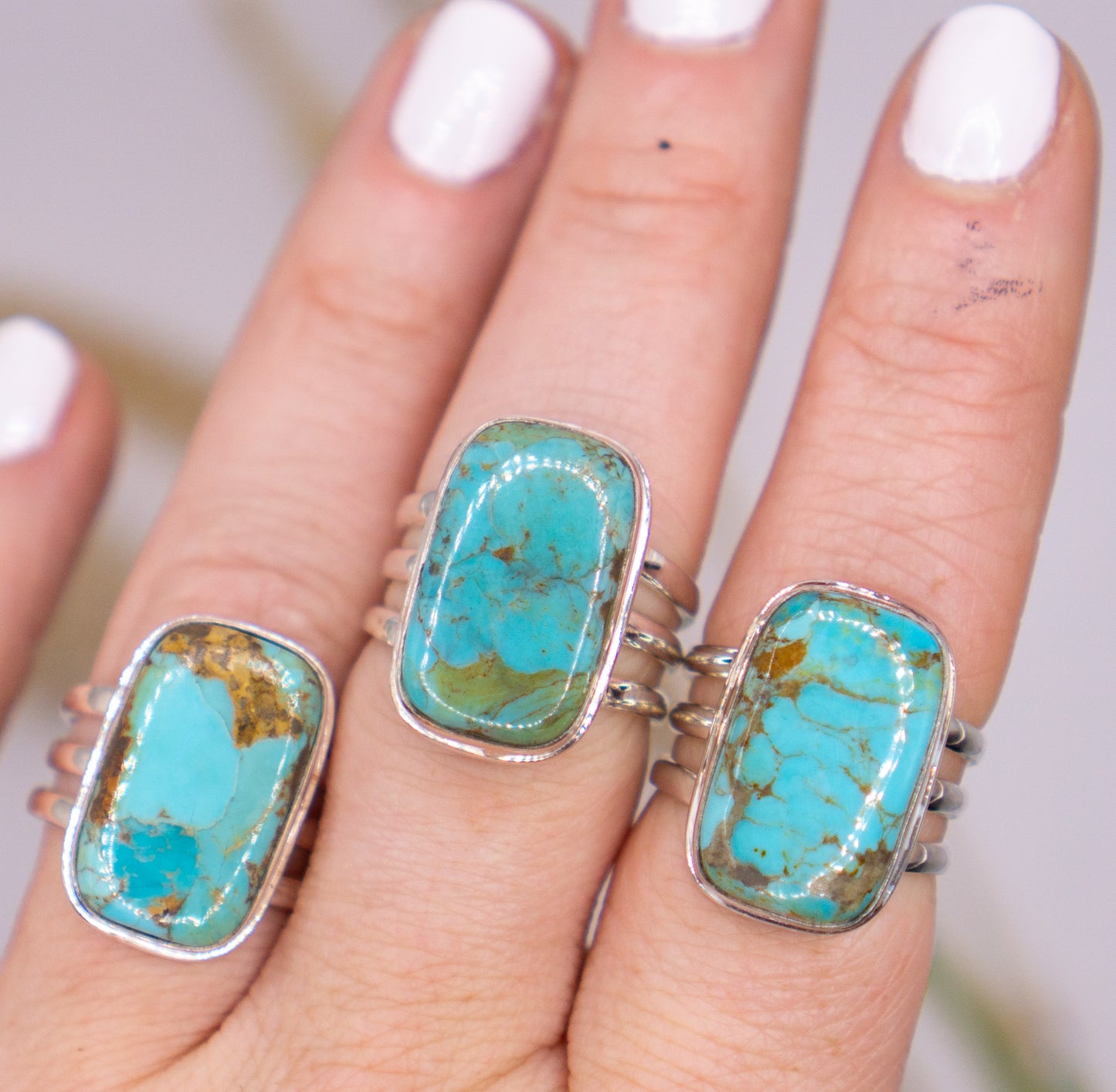 Unique Kingman Triple Band Turquoise Ring - Choose your stone