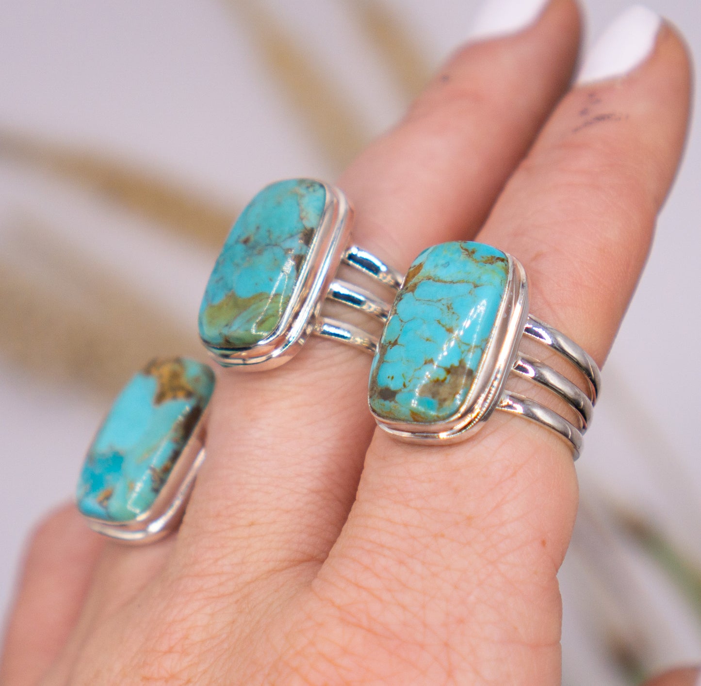 Unique Kingman Triple Band Turquoise Ring - Choose your stone